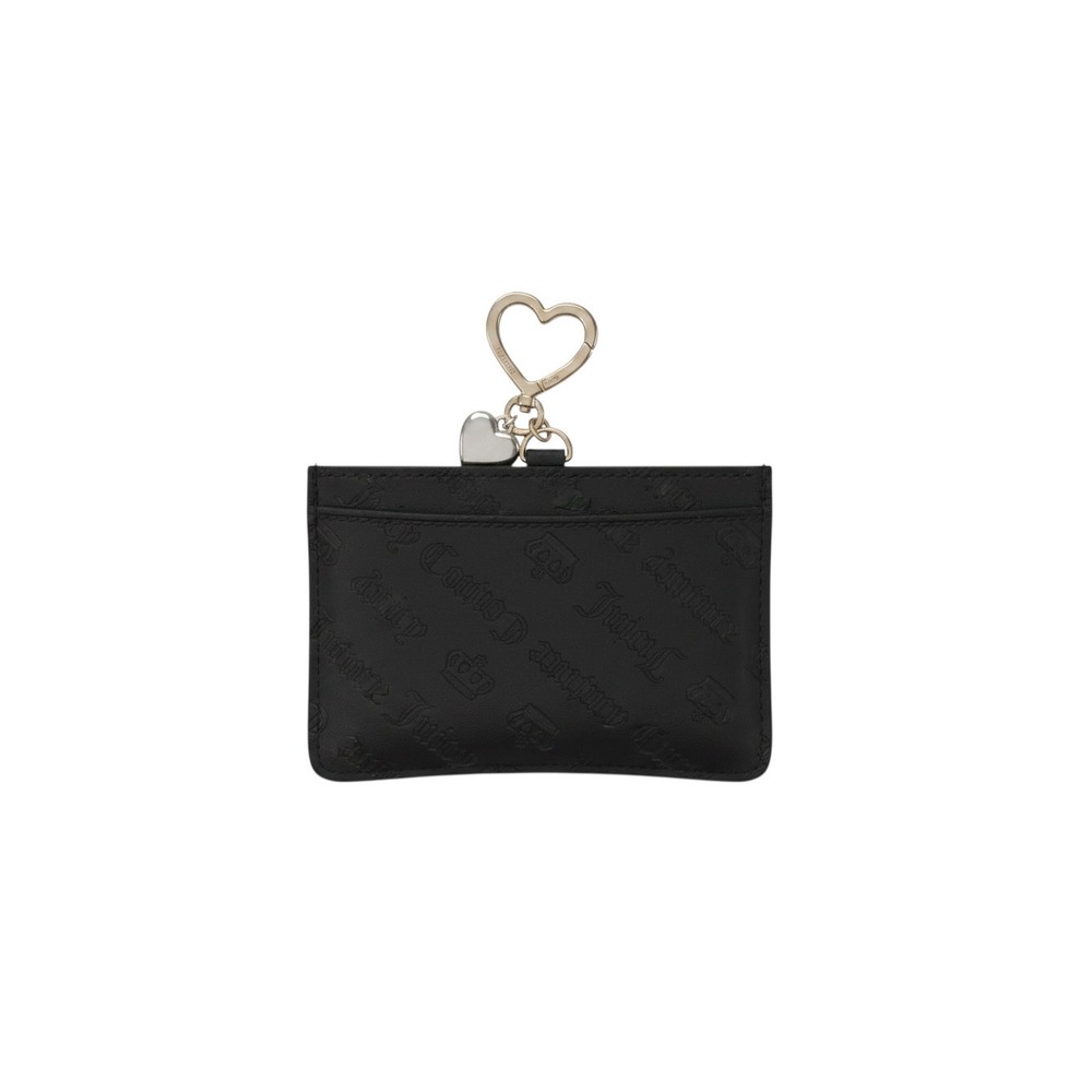 Juicy Couture Card Holder Womens OS Black Excellent Embossed Logo Heart Clasp